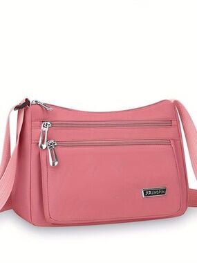 Watermelon Pink Crossbody Shoulder Bag Multi Pocket Travel Purse